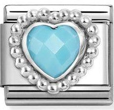 330605/039 Classic FACETED STONES, steel, 925 sterling silver HEART with DOTS RICH SETTING TURQUOISE
