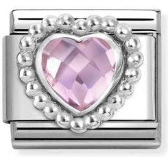 330606/003 Classic  FACETED CZ, steel, 925  silver HEART with DOTS RICH SETTING PINK