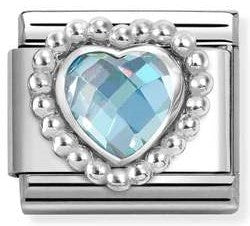 330606/006 Classic FACETED CZ, steel, 925 silver HEART with DOTS RICH SETTING LIGHT BLUE