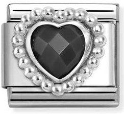 330606/011 Classic FACETED CZ, steel, 925  silver HEART with DOTS RICH SETTING Black