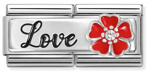 330734/14  DOUBLE Classic DETAILED steel, enamel, cz,925 sterling silver Love with flower