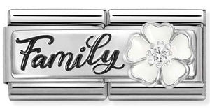 330734/17 DOUBLE Classic DETAILED steel, enamel, cz , 925 sterling silver Family with flower