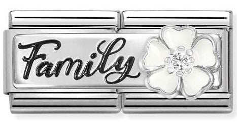 330734/17 DOUBLE Classic DETAILED steel, enamel, cz , 925 sterling silver Family with flower
