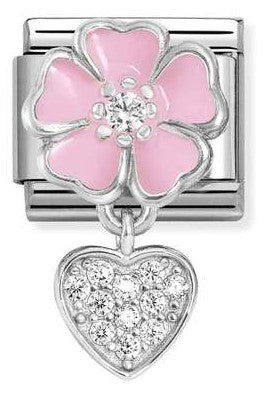 331814/01 Classic CHARMS steel, 925 Silver, enamel, cz Pink flower with heart