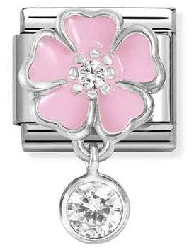 331814/03 Classic CHARMS steel, 925  silver, enamel, cz Pink flower with round