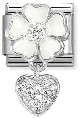 331814/04 Classic CHARMS steel, 925 silver, enamel, cz White flower with heart