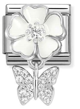 331814/05 Classic CHARMS steel, 925  silver, enamel, cz White flower with butterfly