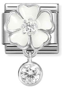 331814/06 Classic CHARMS steel, 925 silver, enamel,cz White flower with round