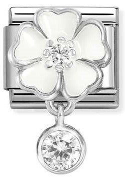 331814/06 Classic CHARMS steel, 925 silver, enamel,cz White flower with round