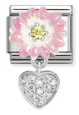 331814/07 Classic CHARMS steel, 925 silver, enamel, cz Pink daisy with heart