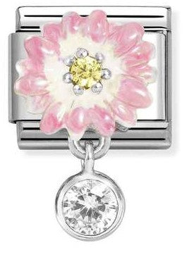 331814/09 Classic CHARMS steel, 925 silver, enamel,cz Pink daisy with roundel