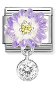 331814/12 Classic CHARMS steel, 925 silver, enamel , cz Lilac daisy with roundel
