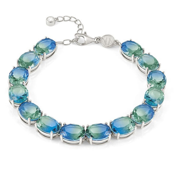 SYMBIOSI bracelet  925 sterling silver  BICOLOR stones (E) LIGHT BLUE-GREEN fin. Silver