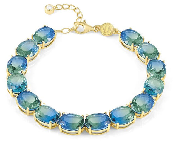 SYMBIOSI bracelet  925 sterling silver  BICOLOR stones (E) LIGHT BLUE-GREEN fin. Yellow g