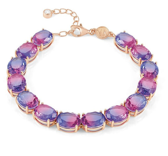 SYMBIOSI bracelet  925 sterling silver and BICOLOR stones (E) PINK-PURPLE fin. Pink gold