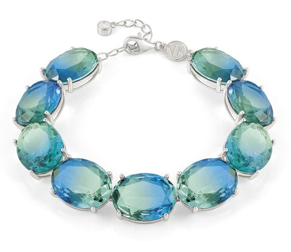SYMBIOSI bracelet  925 sterling silver  BICOLOR stones (LARGE) (E) LIGHT BLUE-GREEN fin. Silver