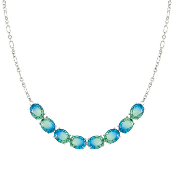 SYMBIOSI necklace  925 sterling silver BICOLOR stones (E) LIGHT BLUE-GREEN fin. Silver