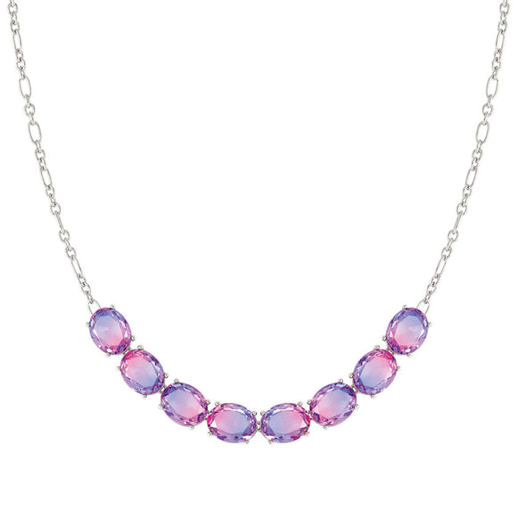 SYMBIOSI necklace 925 sterling silver  BICOLOR stones (E) PINK-PURPLE fin. Silver