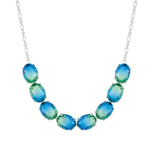 SYMBIOSI necklace  925 sterling silver, BICOLOR stones (LARGE) (E) LIGHT BLUE-GREEN fin. Silver