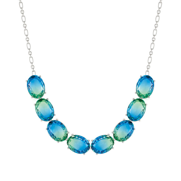 SYMBIOSI necklace  925 sterling silver, BICOLOR stones (LARGE) (E) LIGHT BLUE-GREEN fin. Silver