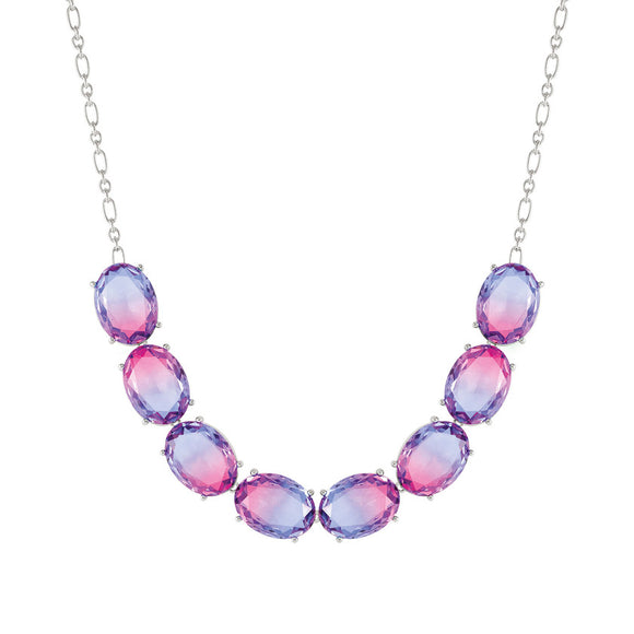 SYMBIOSI necklace  925 sterling silver, BICOLOR stones (LARGE) (E) PINK-PURPLE fin. Silver