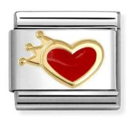 030207/54 Classic LOVE in stainless steel with enamel and 18k gold RED heart with crown