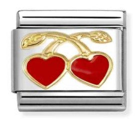 030207/55 Classic LOVE in stainless steel with enamel and 18k gold RED hearts cherry