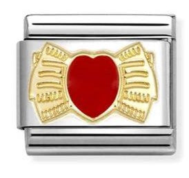 030207/56 Classic LOVE in stainless steel with enamel and 18k gold Bow with RED heart
