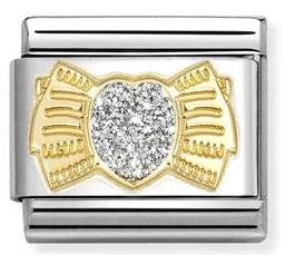 030220/25 Classic GLITTER SYMBOLS in steel, enamel and 18k gold Bow with SILVER heart