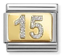 030224/07 Classic GLITTER PLATES in steel, enamel and 18k gold Number 15 SILVER