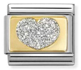030224/09 Classic GLITTER PLATES in steel, enamel and 18k gold SILVER heart