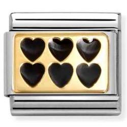 030284/67 Classic PLATES steel , enamel and 18k gold Black line hearts