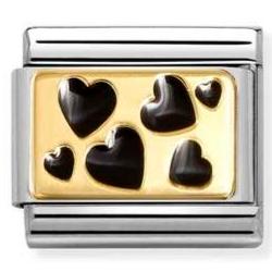 030284/68 Classic PLATES steel , enamel and 18k gold Black scattered hearts
