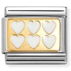 030284/69 Classic PLATES steel , enamel and 18k gold White line hearts