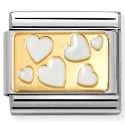 030284/70 Classic PLATES steel , enamel and 18k gold White scattered hearts