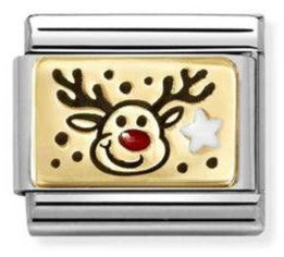 030289/11  Classic PLATES (IC) in steel, enamel, 18k gold Reindeer RED nose