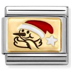 030289/12 Classic PLATES (IC) in steel, enamel and 18k gold Snowman RED hat