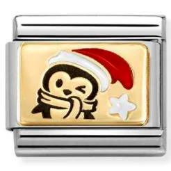 030289/13 Classic PLATES (IC) in steel, enamel and 18k gold Penguin RED hat