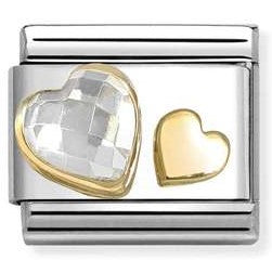 030613/08 Classic C.Z. FACETED, SYMBOLS, steel, 750 gold WHITE double hearts