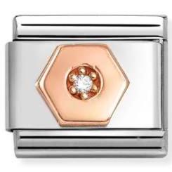 430305/48 Classic,S/Steel.9k rose gold, CZ WHITE hexagon