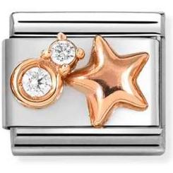 430305/50 Classic S/steel, 9k rose gold, CZ WHITE rounded star