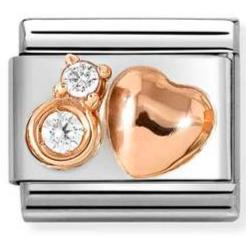 430305/51 Classic, S/steel, 9k rose gold , CZ WHITE rounded Heart