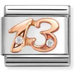 430315/13 Classic NUMBERS steel, zircon and 9k rose gold 13