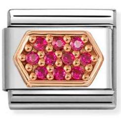 430312/06 Classic PAVE VARI steel, faceted stones and 375 gold RED hexagon