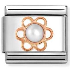 430503/02 Classic SYMBOLS AND STONES stainless steel and 9k rose gold Flower and WHITE PEARL