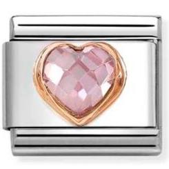430607/003Classic C.Z. HEART FACETED steel, 375 gold PINK