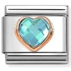 430607/006 Classic C.Z. HEART FACETED steel, 375 gold LIGHT BLUE