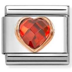 430607/005 Classic HEART FACETED STONES steel, gold 375 RED