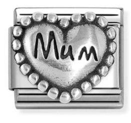330101/80 Classic OXIDIZED SYMBOLS in st.steel and 925 sterling silver Heart with dots Mum