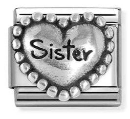 330101/81 Classic OXIDIZED SYMBOLS in st.steel and 925 sterling silver Heart with dots Sister